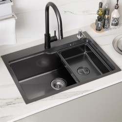 Fregadero de cocina inox 68x48x21cm fregadero de 1 cajón gris oscuro con ca
