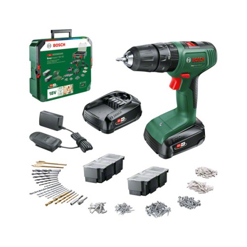 Taladro percutor 18V con 2 baterías 1,5Ah + maletín 241 accesorios Bosch