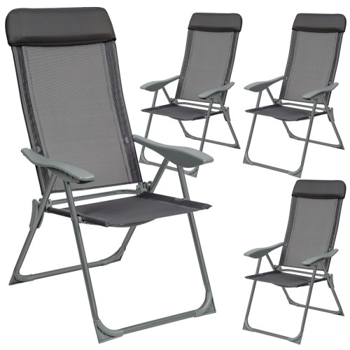 4 sillas de aluminio plegables con respaldo, antracita
