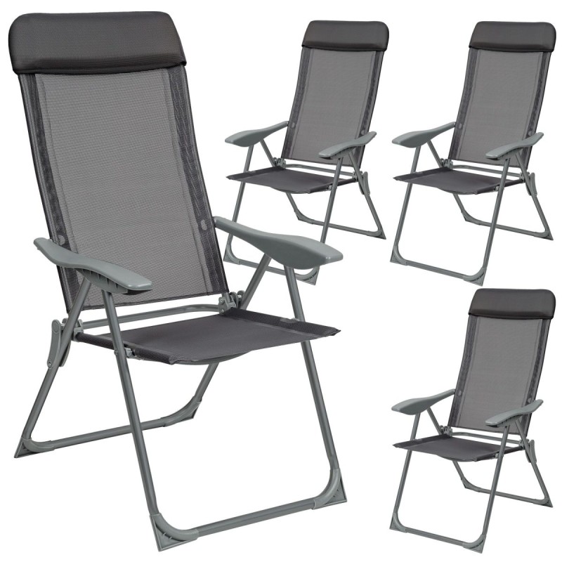 4 sillas de aluminio plegables con respaldo, antracita
