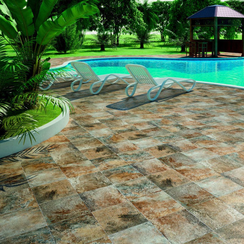 Suelo cerámico exterior C3 Caryo marrón 33x33 cm