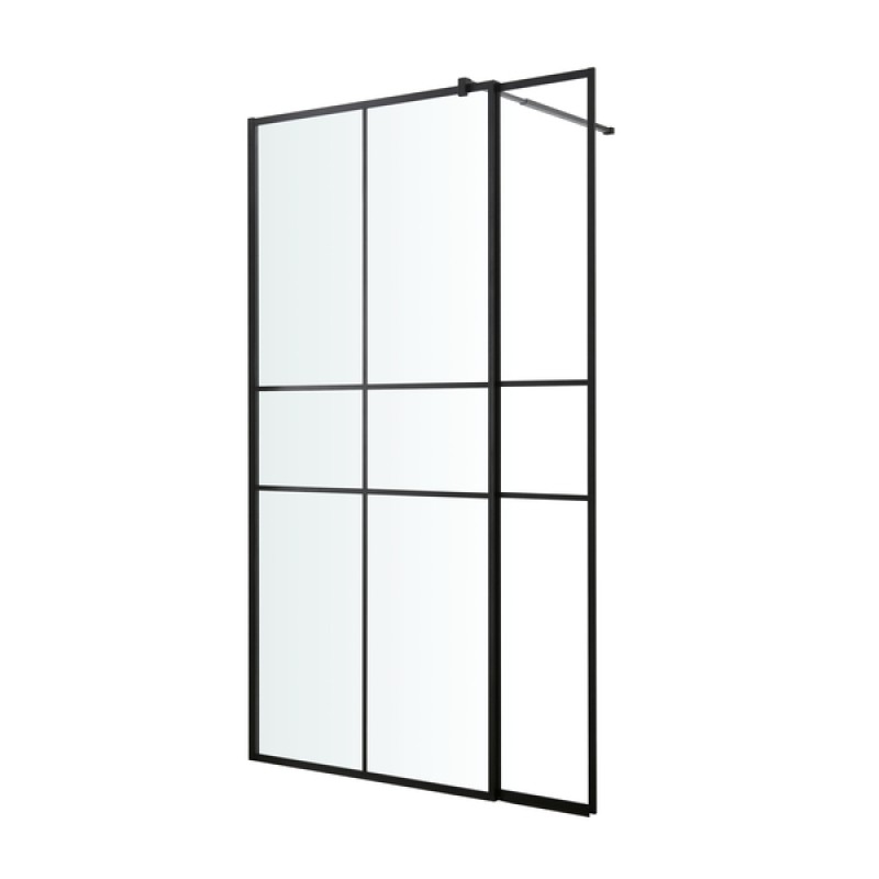Mampara de ducha con panel Izza negro 90 cm y 30 cm