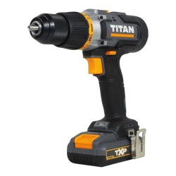 Taladro percutor 1x2Ah con 74 accesorios Titan