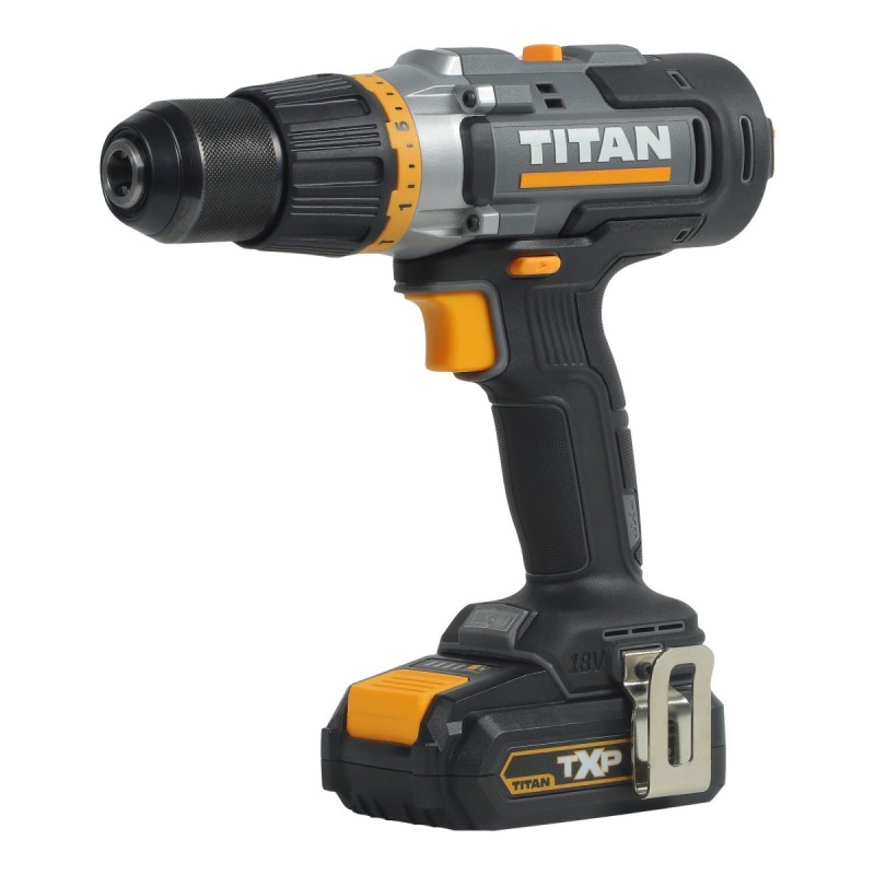 Taladro percutor 18V 1x2Ah con 71 accesorios Titan