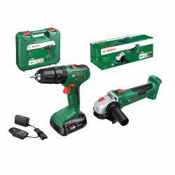Kit de taladro 18 V 1x2,5 Ah + amoladora 18 V 115 mm sin batería Bosch