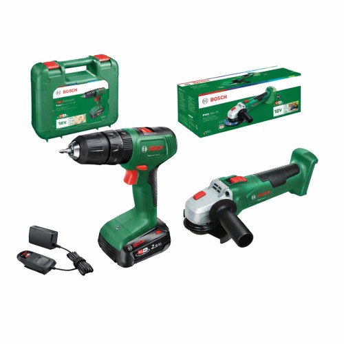 Kit de taladro 18 V 1x2,5 Ah + amoladora 18 V 115 mm sin batería Bosch