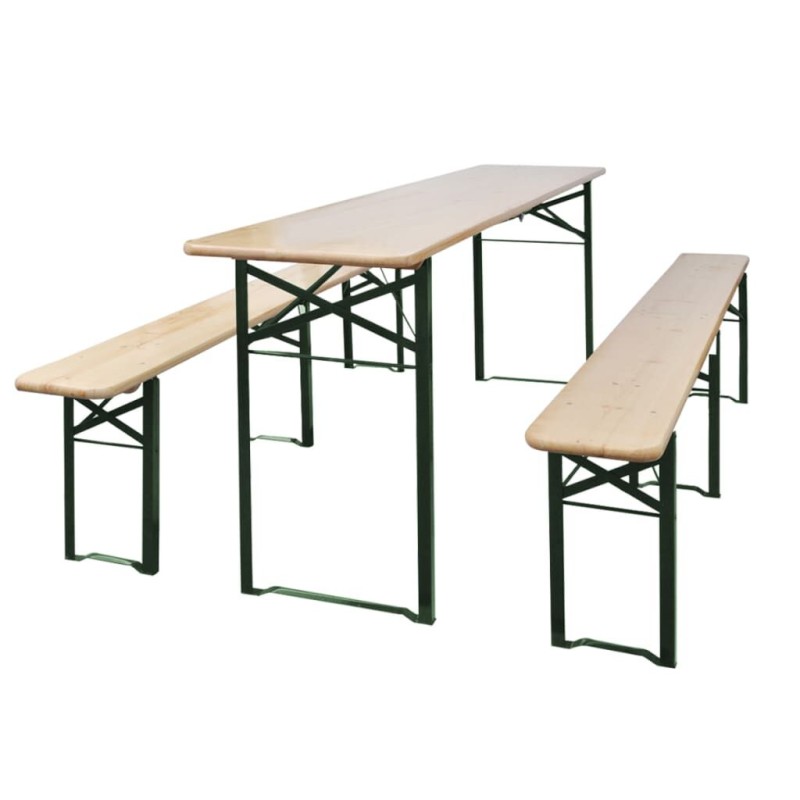 vidaXL Mesa plegable para cerveza con 2 bancos, 220 cm, madera de abeto
