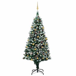 vidaXL Árbol de Navidad helado con LEDs, bolas y piñas 240 cm