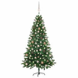vidaXL Árbol de Navidad preiluminado con luces y bolas verde 180 cm