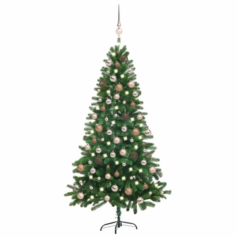 vidaXL Árbol de Navidad preiluminado con luces y bolas verde 180 cm