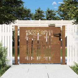 vidaXL Puerta de jardín 100x75 cm de acero corten con diseño cuadrado