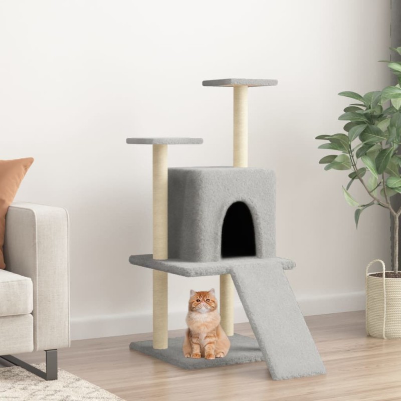 vidaXL Rascador para gatos con postes de sisal gris claro 110 cm