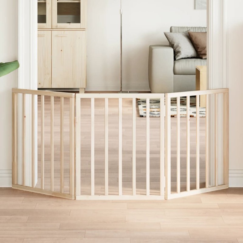 vidaXL Puerta para perros plegable de 3 paneles, 150 cm, madera de álamo