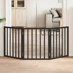 vidaXL Puerta para perros plegable 3 paneles madera álamo negra 150 cm