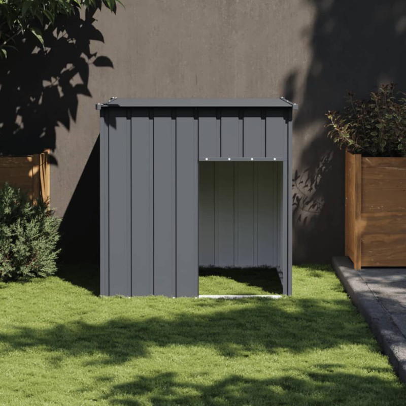 vidaXL Caseta para perro con techo de acero galvanizado antracita 110x103x109 cm