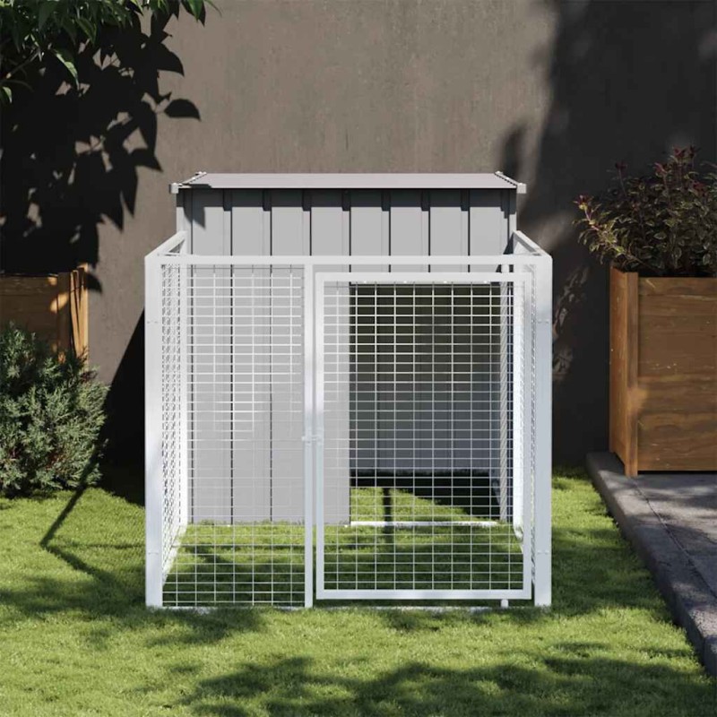 vidaXL Caseta para perro con corral gris claro 110x201x110 cm acero galvanizado