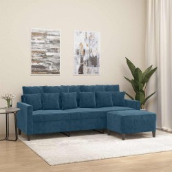 vidaXL Sofá de 3 plazas con taburete de terciopelo azul 180 cm