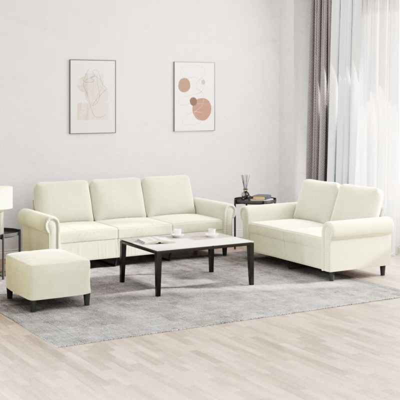 vidaXL Juego de sofás con cojines 3 piezas terciopelo crema