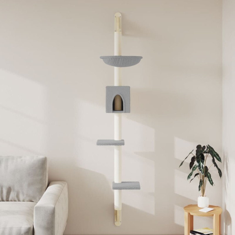 vidaXL Árbol rascador para gatos de pared gris claro 187 cm