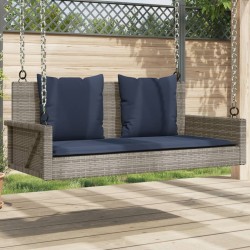vidaXL Banco columpio con cojines gris 119x56x48 cm ratán sintético