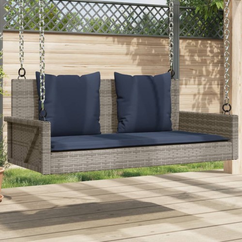 vidaXL Banco columpio con cojines gris 119x56x48 cm ratán sintético