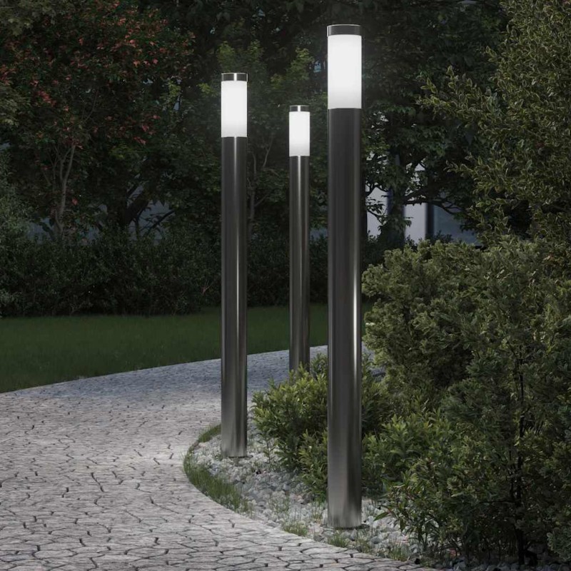 vidaXL Balizas de luz, 3 unidades, 110 cm, acero inoxidable, IP44