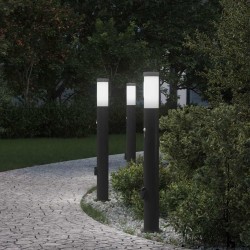 vidaXL Balizas de luz con sensor y tomacorriente, 3 unidades, 80 cm, acero inoxidable, IP44