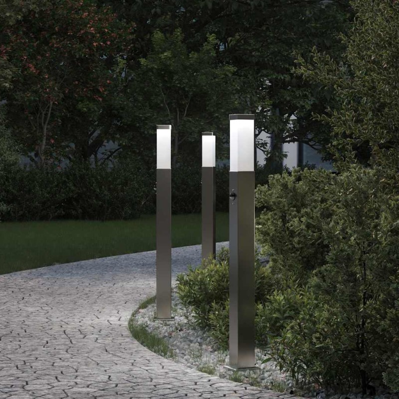 vidaXL Balizas luminosas con sensor, 3 unidades, 80 cm, acero inoxidable, IP44