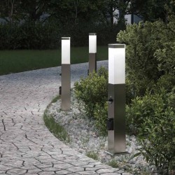 vidaXL Balizas de luz con sensor y toma de corriente, 3 unidades, 50 cm, acero inoxidable, IP44