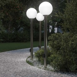 vidaXL Balizas de luz con sensor y tomacorriente, 3 unidades, 120 cm, acero inoxidable, IP44