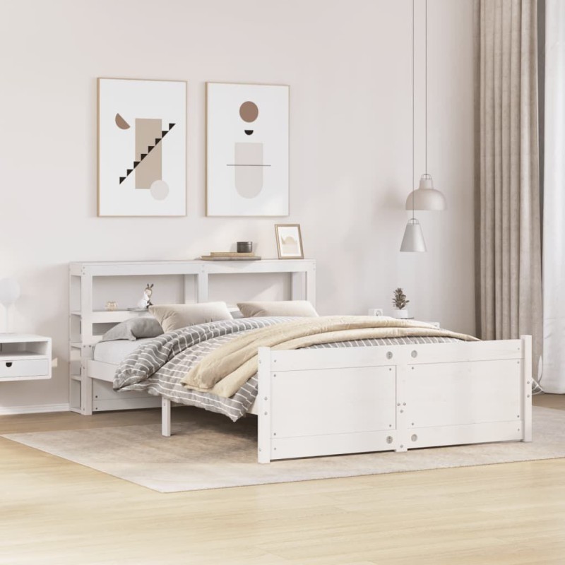 vidaXL Estructura de cama con cabecero sin colchón blanco 140x200 cm