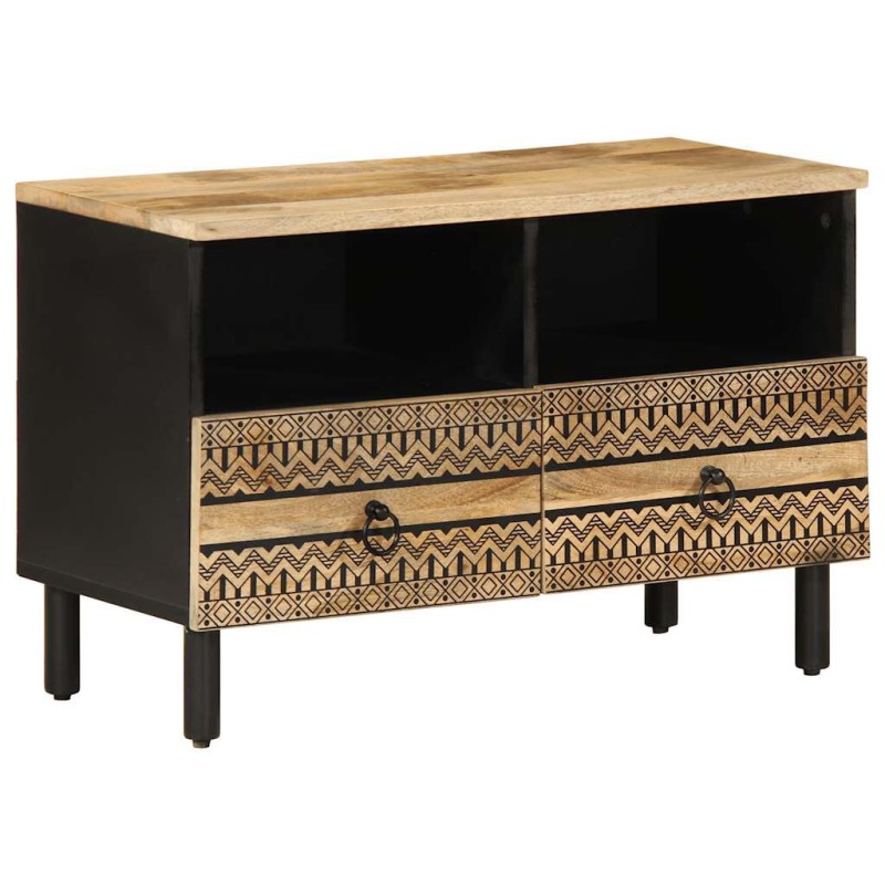 vidaXL Mueble de TV madera maciza de mango rugosa negro 70x33,5x46 cm