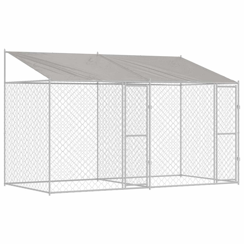 vidaXL Jaula para perro con techo Plateado 400 x 200 x 256 cm
