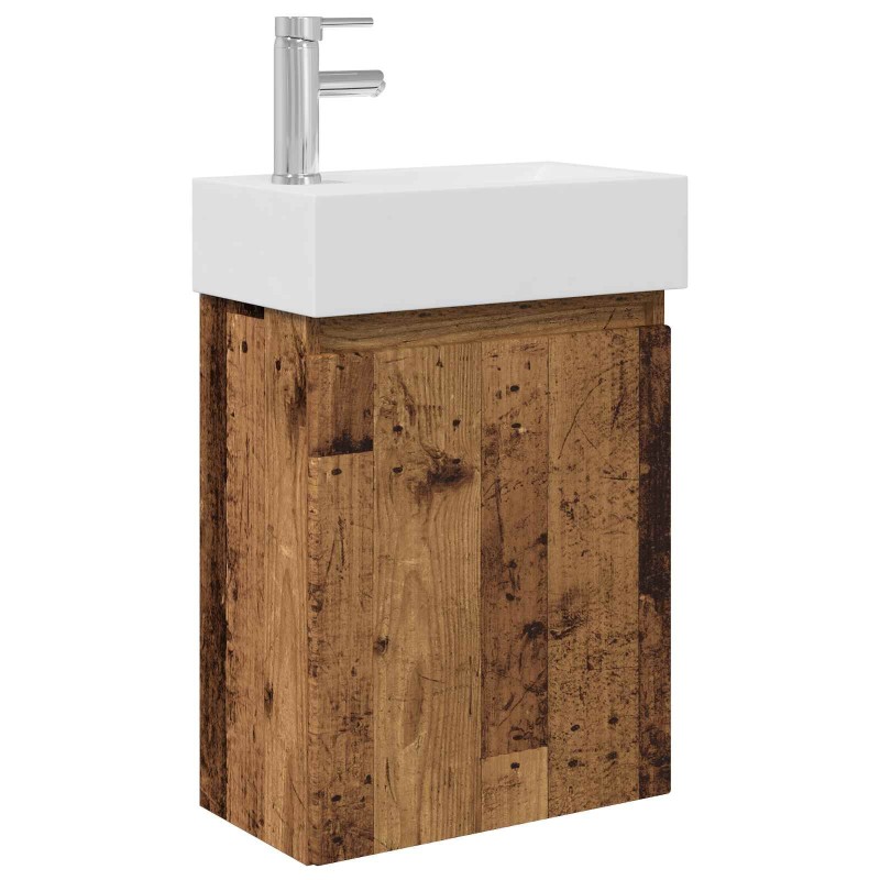 vidaXL Módulo de baño con grifería Madera envejecida