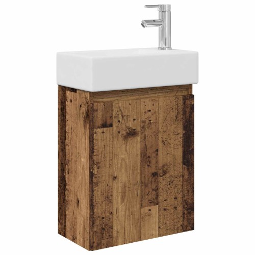 vidaXL Módulo de baño con grifería Madera envejecida