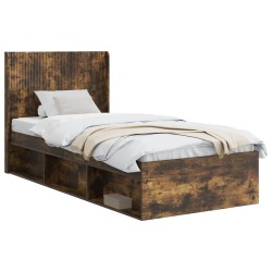 vidaXL Estructura de cama con almacenamiento y cabecero Roble Ahumado