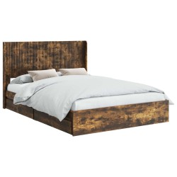 vidaXL Estructura de cama con almacenamiento y cabecero Roble Ahumado