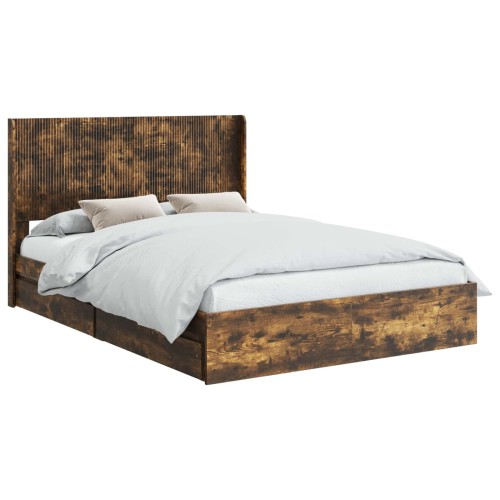 vidaXL Estructura de cama con almacenamiento y cabecero Roble Ahumado