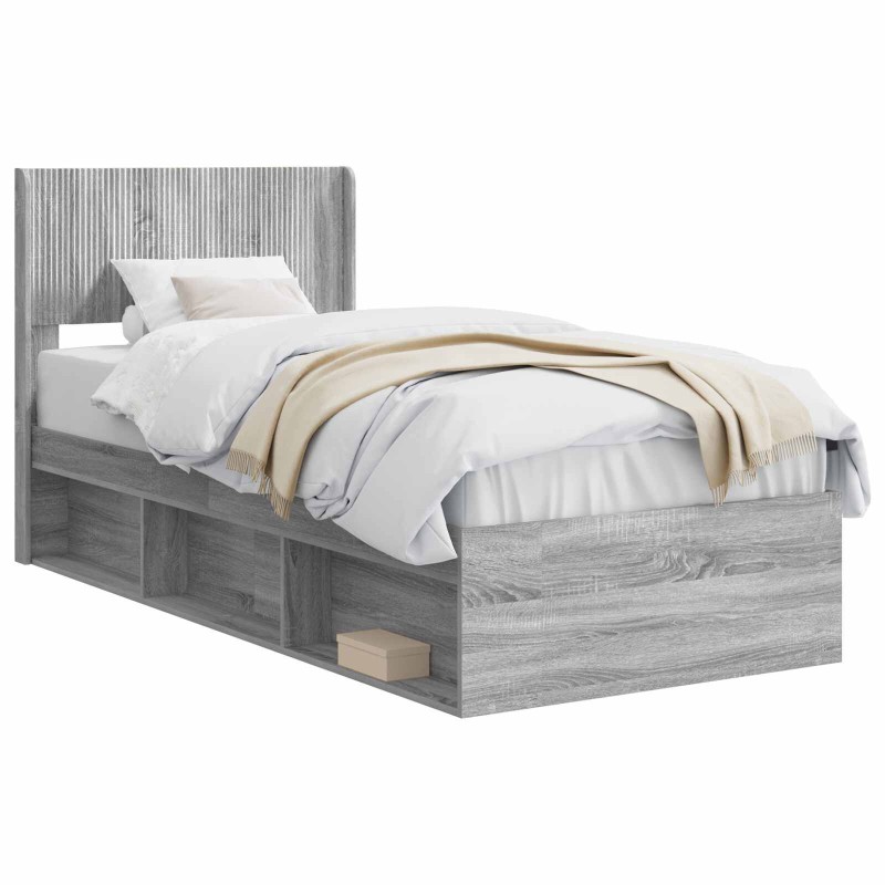 vidaXL Estructura de cama con almacenamiento y cabecero Sonoma gris
