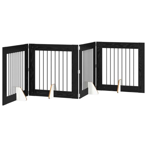 vidaXL Puerta para perros plegable con soportes 4 uds. Roble Negro