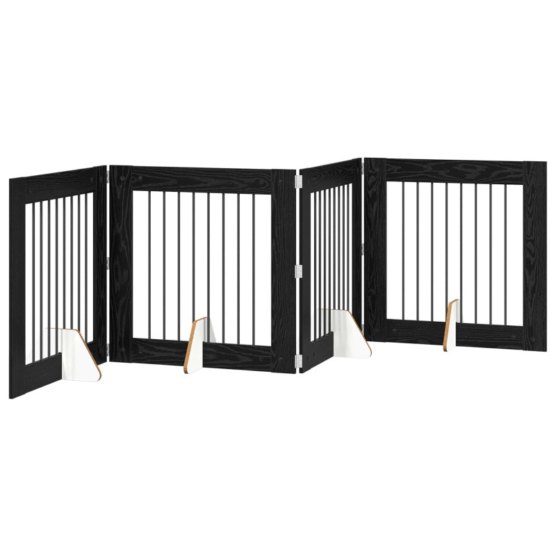 vidaXL Puerta para perros plegable con soportes 4 uds. Roble Negro