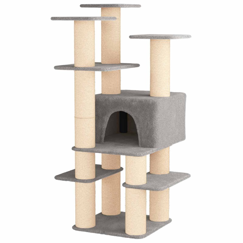 vidaXL Árbol para gatos con postes de sisal Gris Claro 161 cm