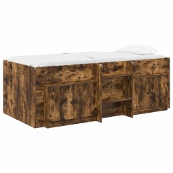 vidaXL Marco de cama loft con armario con puerta 3 uds. Roble Ahumado