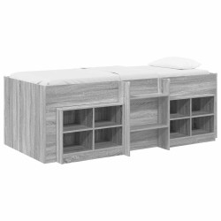 vidaXL Marco de cama loft con armario con estante 3 uds. Sonoma gris