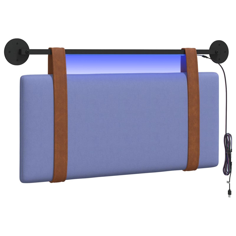vidaXL Cabecero colgante Con luz LED Azul jeans PU antiguo