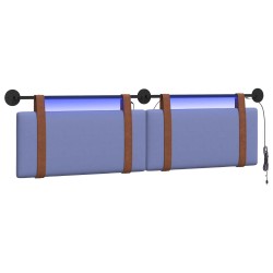 vidaXL Cabecero colgante Con luz LED Azul jeans PU antiguo
