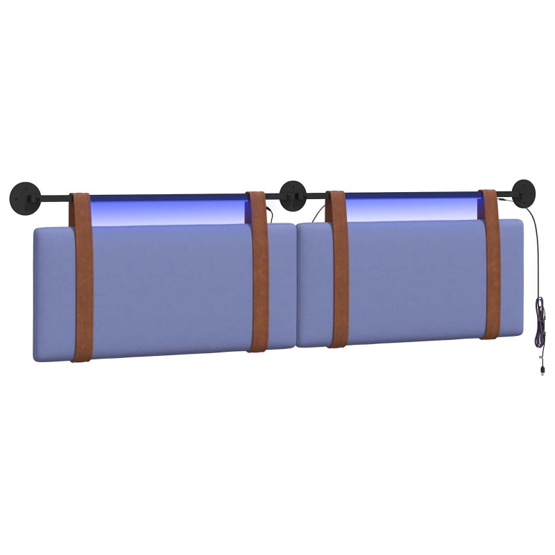 vidaXL Cabecero colgante Con luz LED Azul jeans PU antiguo