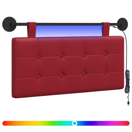 vidaXL Cabecero colgante Con luz LED Rojo vino Cuero sintético