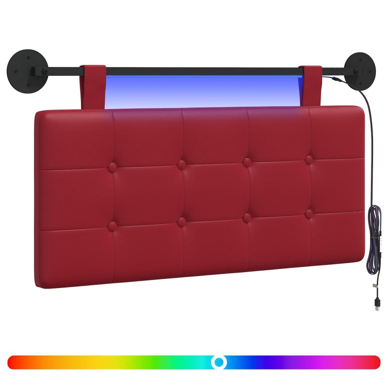 vidaXL Cabecero colgante Con luz LED Rojo vino Cuero sintético
