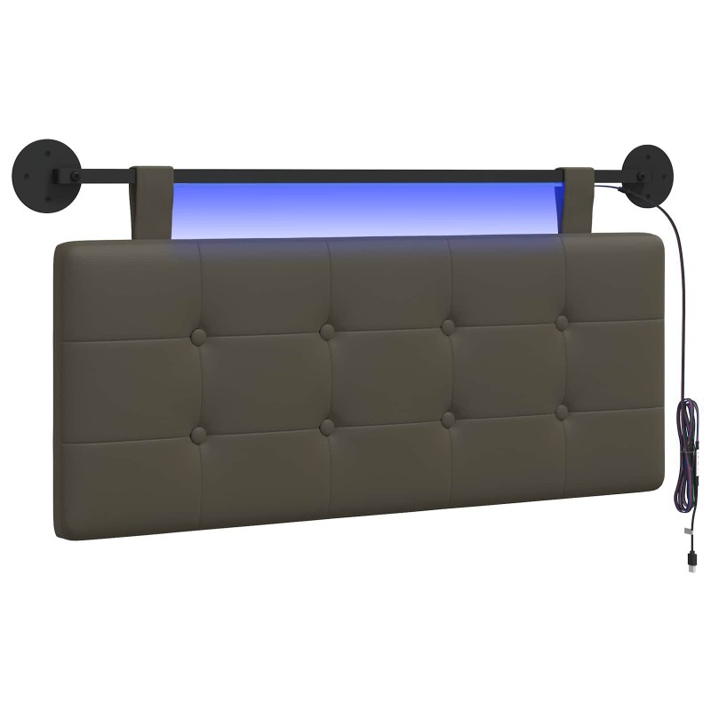 vidaXL Cabecero colgante Con luz LED Gris Cuero sintético